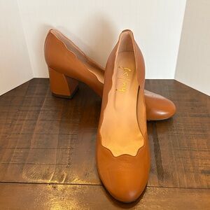 French Sole Tan Scalloped Heels